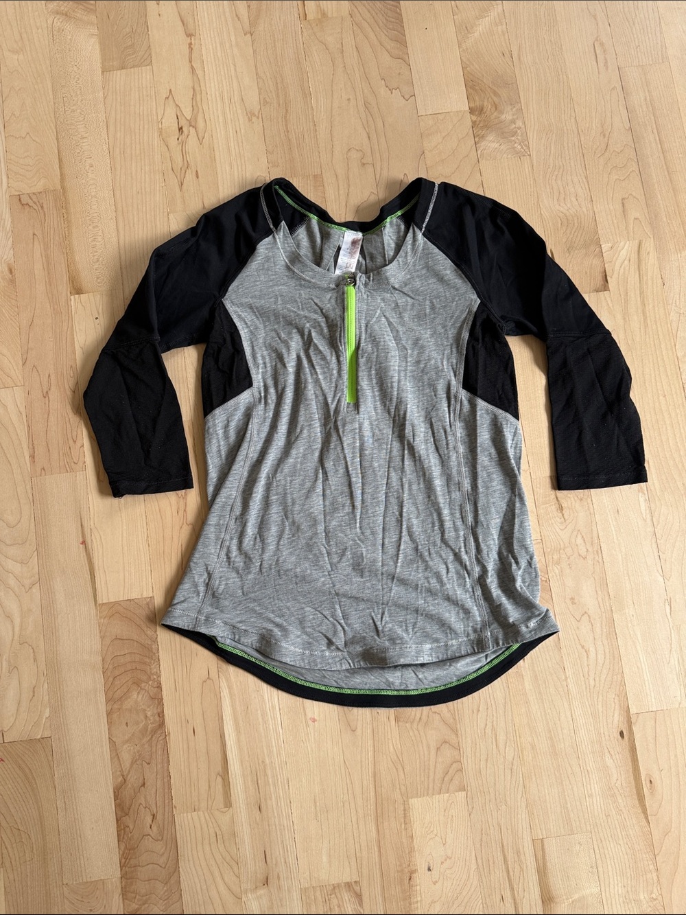 Ivivva Grey and Black Henley Top with Lime Zip